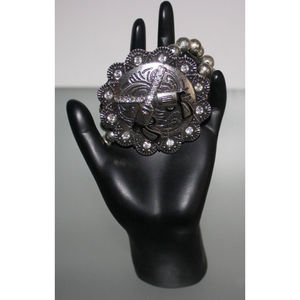 Pistol Stretch Bracelet Silver Beaded Rhinestones NIP